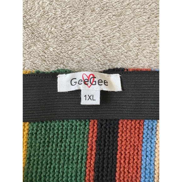 GeeGee Striped Knit Skirt Colorful Boho Fringe Hem 1XL - Picture 4 of 5